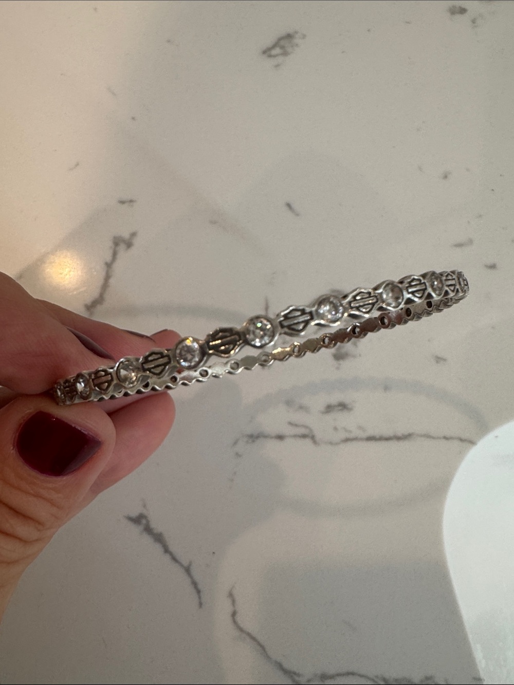 Women’s Harley-Davidson Sterling Silver & Crystal B&S Bangle